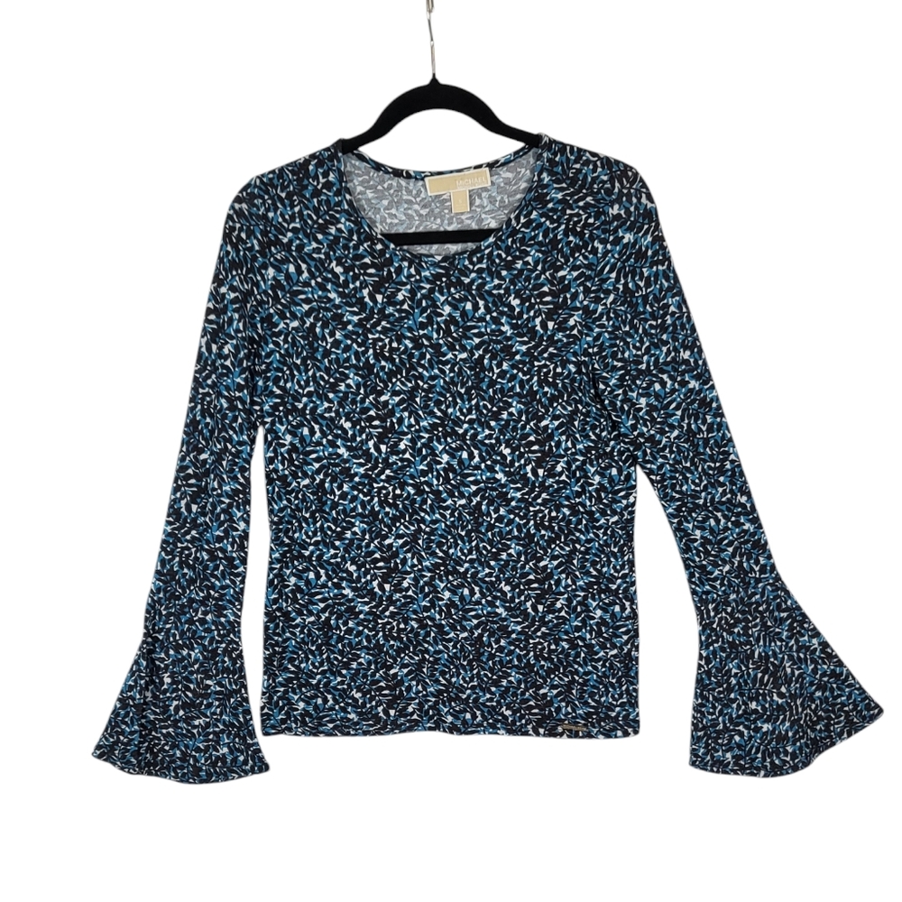 Michael Kors visrose floral long sleeve bell sleeve top blouse shirt size S